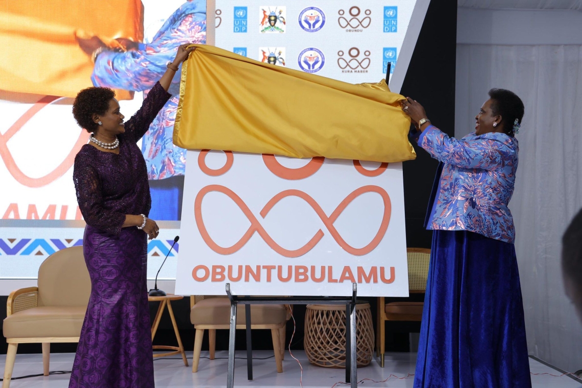 Nnaabagereka Sylvia Nagginda (left) launching the Obuntubulamu campaign alongside Minister Betty Amongi (right) Image
